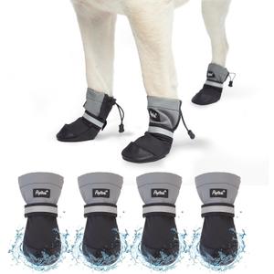 PUPTECK Waterproof Dog Shoes for Medium Large Size Dogs, Rain Booties Hiking Boots & Paw Protectors for Winter Snow, Non Slip Outdoor Shoes for Summer Hot Pavement (Black&Grey), L