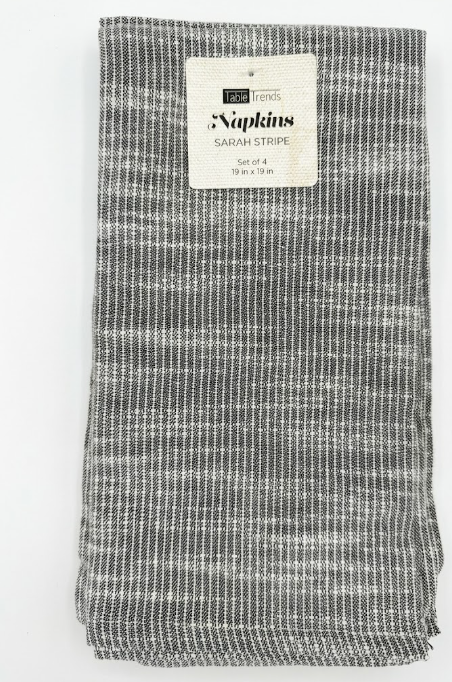 Set Of 4 Table Trends Fabric Square Dinner Napkins Sarah Stripe Charcoal 19x19