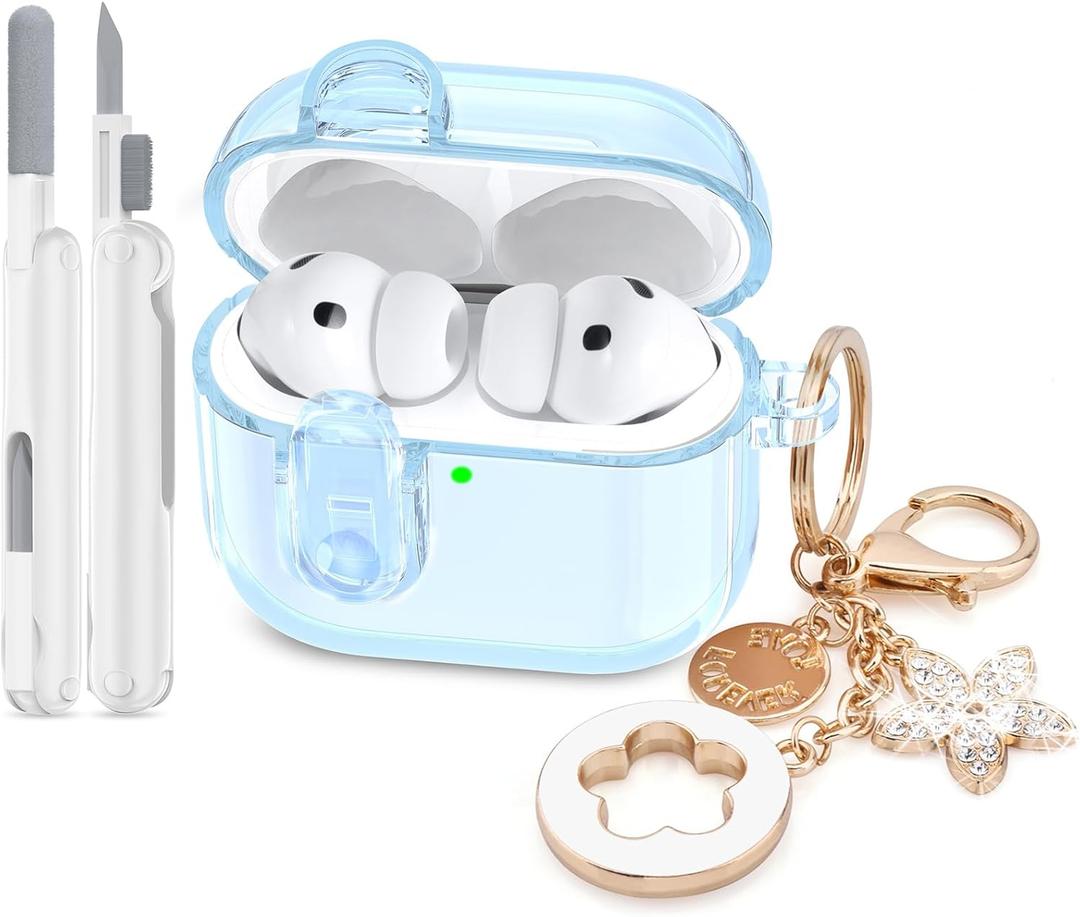 Clear Case for Airpods Pro 3 Case 2025 Women, VISOOM Clear New Apple AirPods iPods Pro3 Cases Proctetor Cover Cute Transparent Air pods Ipod Pro 3rd Gen Cases With Lock/Keychain/Cleaning Kit for women (Blue)