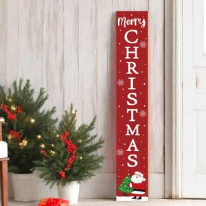 Christmas Porch Sign Merry Christmas Porch Decor Outdoor Decorations Santa Tree Wooden Door Decorations Indoor Outside Welcome Sign for Front Door 46.8 Inch