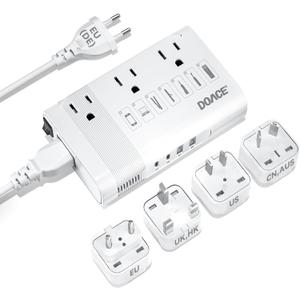 DOACE 220V to 110V Converter for European Travel - 350W Voltage Converter US to Europe with 4 QC+PD Chargers for Using U.S. Devices Abroad - Hair Straightener Shaver Toothbrush Laptop Camera Phone (White)