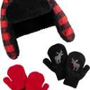 Simple Joys by Carter's Baby Hat and Mitten Set (2-5T, Black Red Buffalo Check)