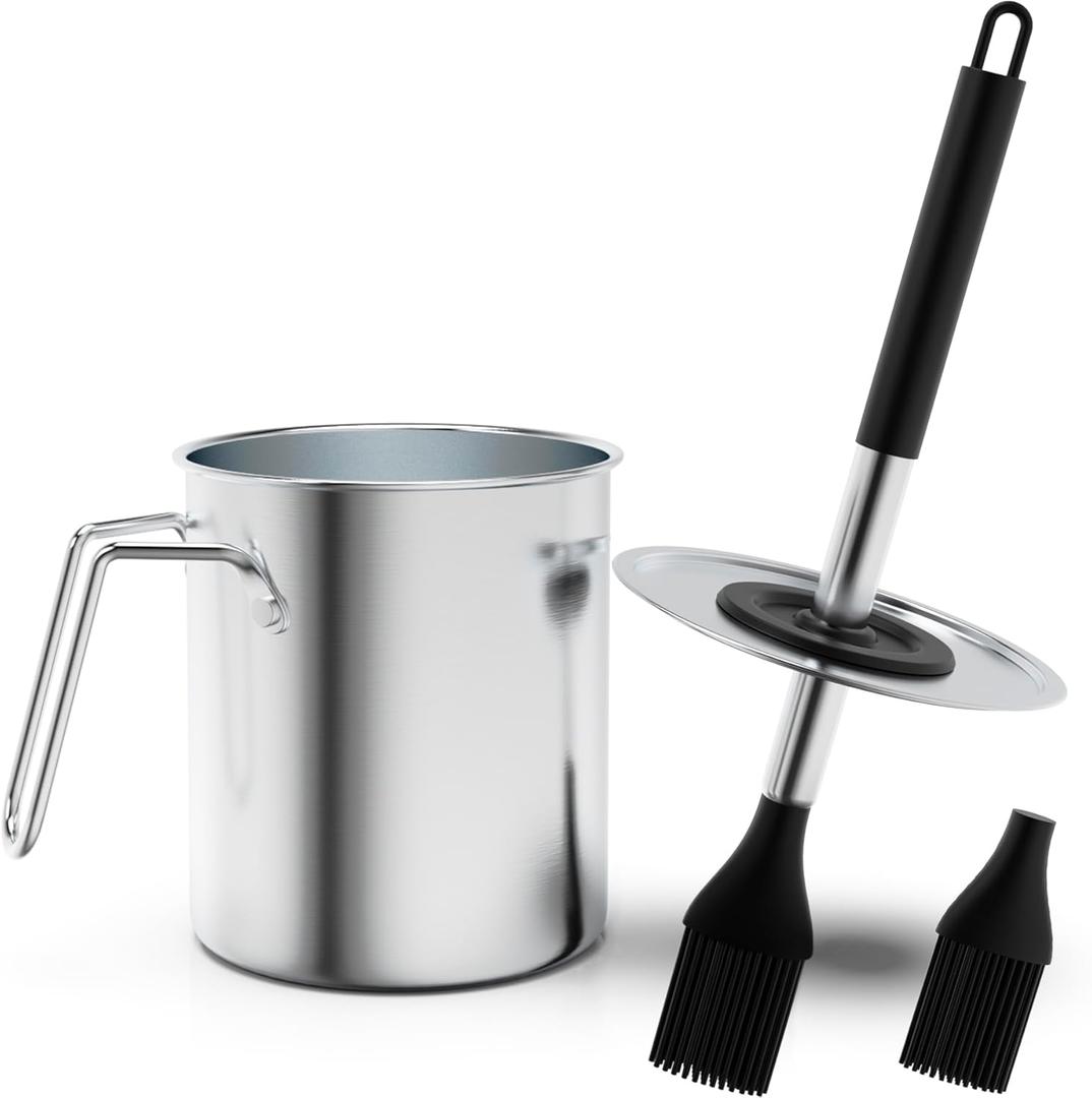Geesta Adjustable Sauce Pot and Basting Brush Set, Long Stainless Steel Basting Brush for Cooking, Fathers Day Grilling Gifts for Men Smoker Accessories, Large Capacity Grilling Tools, 1 Pack