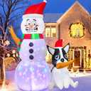 AerWo 6ft Christmas Inflatables Outdoor Decorations, Funny Inflatable Snowman with Dog, Blow Up Yard Decorations with Rotating LED Lights