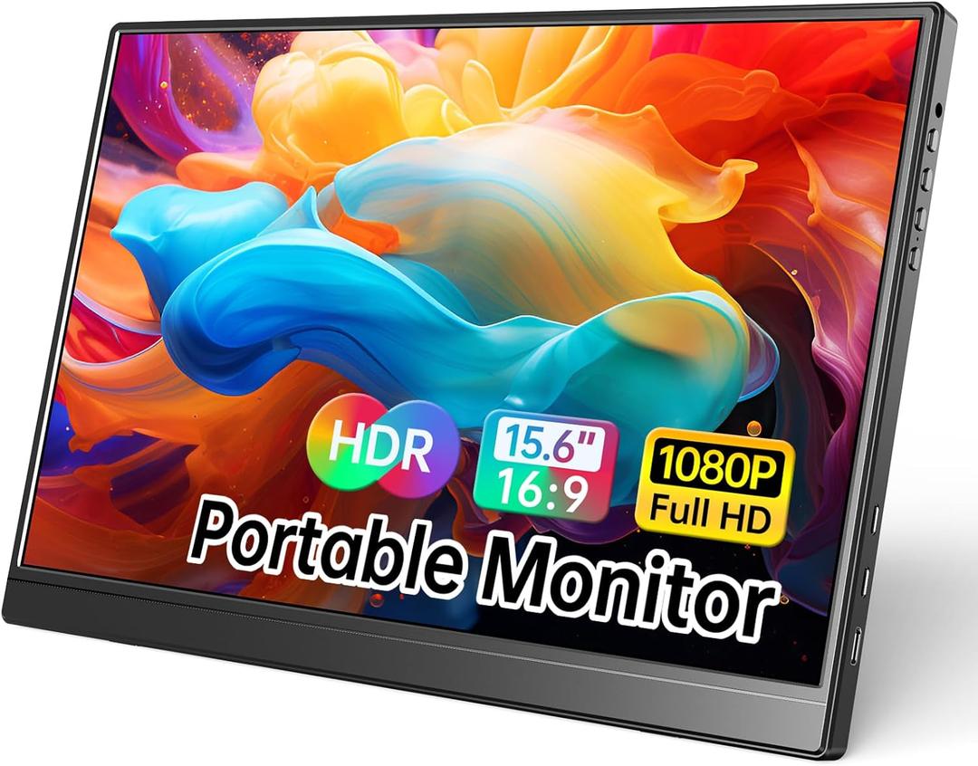 Portable Monitor 15.6 Inch 1080P USB-C HDMI Ultra-Slim Travel Monitor with Kickstand, Compatible with Xbox, Laptop, PC, Mac Phone, PS, Swich IPS Ultra-Thin Zero Frame Gaming Monitor