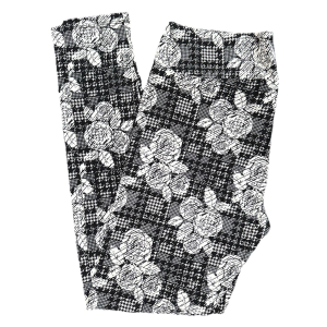LuLaRoe TC Leggings Floral Houndstooth White on Black TC