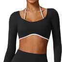 ABOCIW Long Sleeve Workout Tops for Women with Built in Bra Halter Open Back Croped Gym Top Yoga Athletic Shirts M