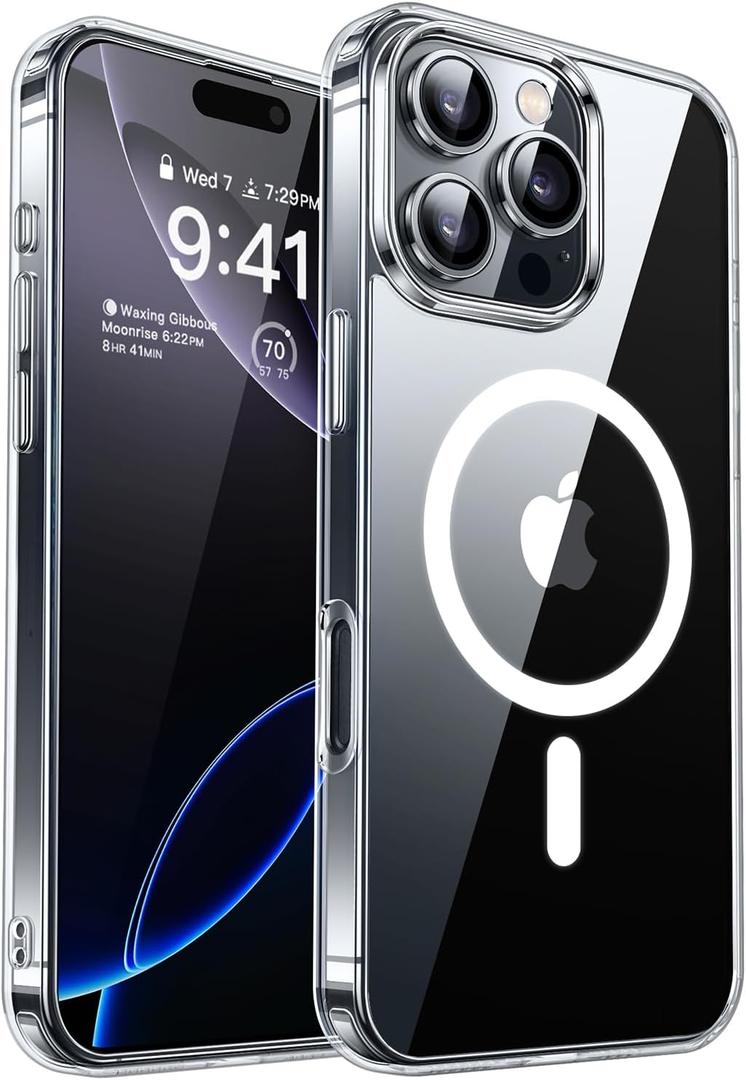 CANSHN Clear Magnetic Compatible with iPhone 16 Pro Max Case [Compatible with Magsafe] [Not Yellowing] Slim Thin Shockproof Protective Bumper Phone Case Cover 6.9 Inch - Clear