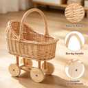 Wicker Flower Girl Basket with Handle Vintage Wicker Baby Carriage for Baby Shower Decorative Woven Rattan Stroller Shaped Flower Basket for Wedding Floral Arrangement