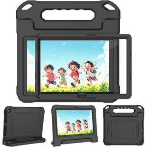 Kids Case for 10 Inch Tablet(2023/2021 Release, 13th/11th Generation), with Built-in Screen Protector, Durable Shockproof Handle Stand Kids Cover, Not for iPad Samsung Tablet, Black
