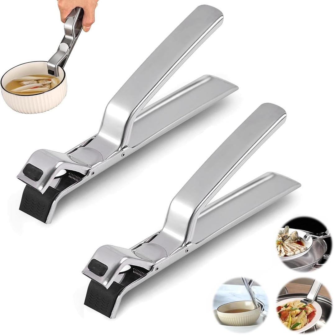 2PCS 2026 New Stainless Steel Hot Plate Gripper Clips, Upgrade Hot Plate Gripper Tongs, Multi-purpose Anti-Scald Bowl Holder Clip, Kitchen Utensil For Bowls Pans Dishes