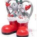 Hodao Christmas Mouse Figurines in Red Santa Shoe  Cute Holiday Couple with Gifts & Ornaments, Festive Home Table Shelf, Entryway, Mantel Decoration (Red)