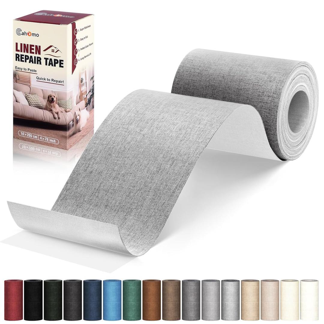 Cahomo Linen Repair Tape 4x79 inch, Self Adhesive Linen Fabric Patches, Linen Fabric Patch Tape Kit, Fabric Repair Tape for Linen Sofas, Headboards, Chairs, Pillows, Curtains - Light Grey