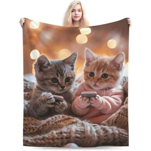 Adorable Cat Blanket Gifts for Women Girls Kids, Cute Kittens Throw Blankets, Soft Cozy Flannel Throws for Sofa Couch Bedroom Decor 50x60in