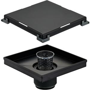 Matte Black Square Shower Drain, HIDROP SUS 304 Stainless Steel 6 inch Bathroom Shower Drain with Removable Tile Insert and Hair Strainer
