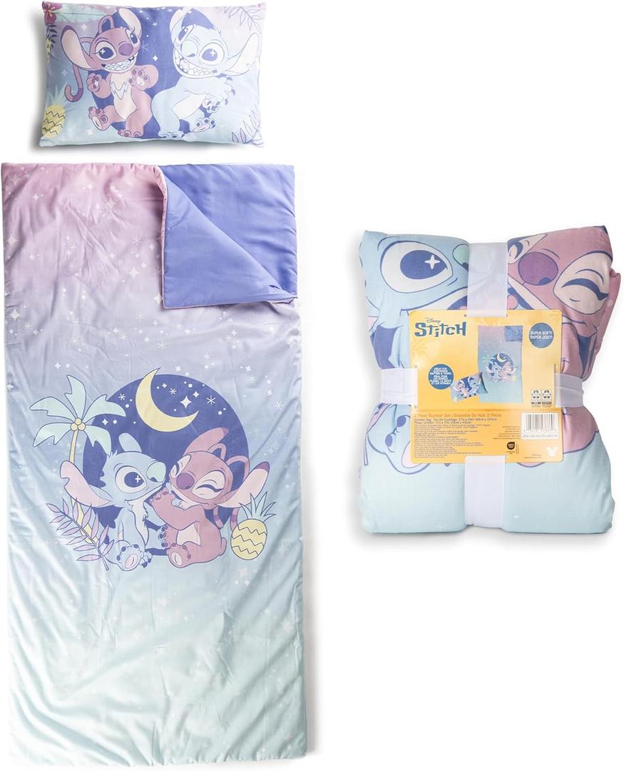 Jay Franco Kids Slumber Bag and Pillow - 54 x 27 Inch Comfy Indoor Sleeping Bag for School and Sleepovers, 2 Piece Set, Multi - Lilo & Stitch