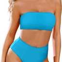 Pink Queen Women's Removable Strap Wrap Pad Cheeky High Waist Bikini Set Swimsuit (Large, 01 - Blue)