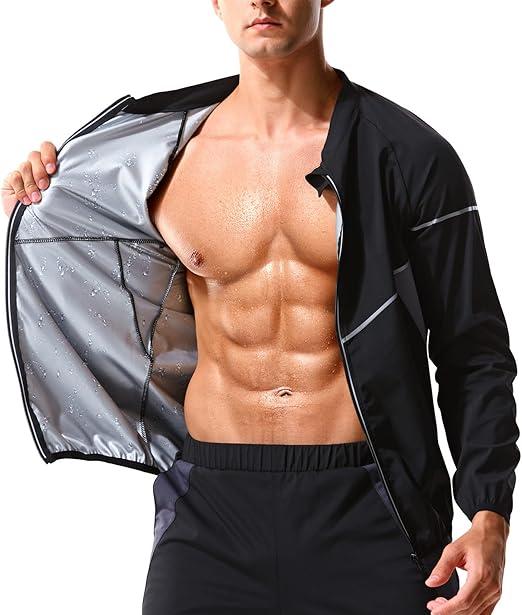 LAZAWG Sauna Suit Long Sleeve Sauna Jacket for Men Sweat Suit Zipper Sweat Shirt Top for Gym Workout Exercise Size XXXL