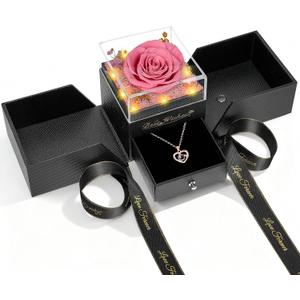 Preserved Flower for Delivery,Birthday Gifts for Women,Christmas Rose Gifts | Light Up Rose Flower With Necklaces for Women,Stocking Stuffers Gifts for Mom Wife Grandma Anniversary Valentines Gifts