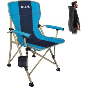 XGEAR Camping Chair with Padded Hard Armrest, Sturdy Folding Camp Chair with Cup Holder, Storage Pockets Carry Bag Included, Support to 400 lbs (1-Light Blue)