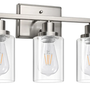 Ascher Bathroom Vanity Light Fixtures, 3 Light Wall Sconces Lighting with Clear Glass Shade, Brushed Nickel Wall Lights for Mirror, Kitchen, Living Room, Gallery, E26 Base (Bulbs Not Included)