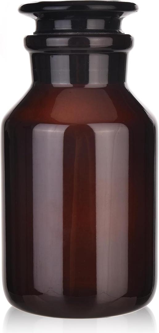 Glass Bottle,Lab Wide Mouth Reagent Bottle,Amber Glass Reagent Bottle,500ml Borosilicate Glass Bottle With Glass Ground Stopper (500ML)