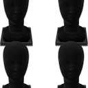 AceOrbit 4 Sets Mannequin Head with Holder Base Foam Mannequin Wig Head Non Topple Wig Styling Holder Base for Tabletop Display Style Model Hair Hat Hairpieces Mask Salon Travel (Unisex,Black)