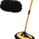 Yocada Car Wash Brush Mop 15 Curved with 43" Telescopic Aluminum Long Handle Microfiber Car Cleaning Mop for Car Wash Truck Boat Wheel with 1 Chenille Replacement Head