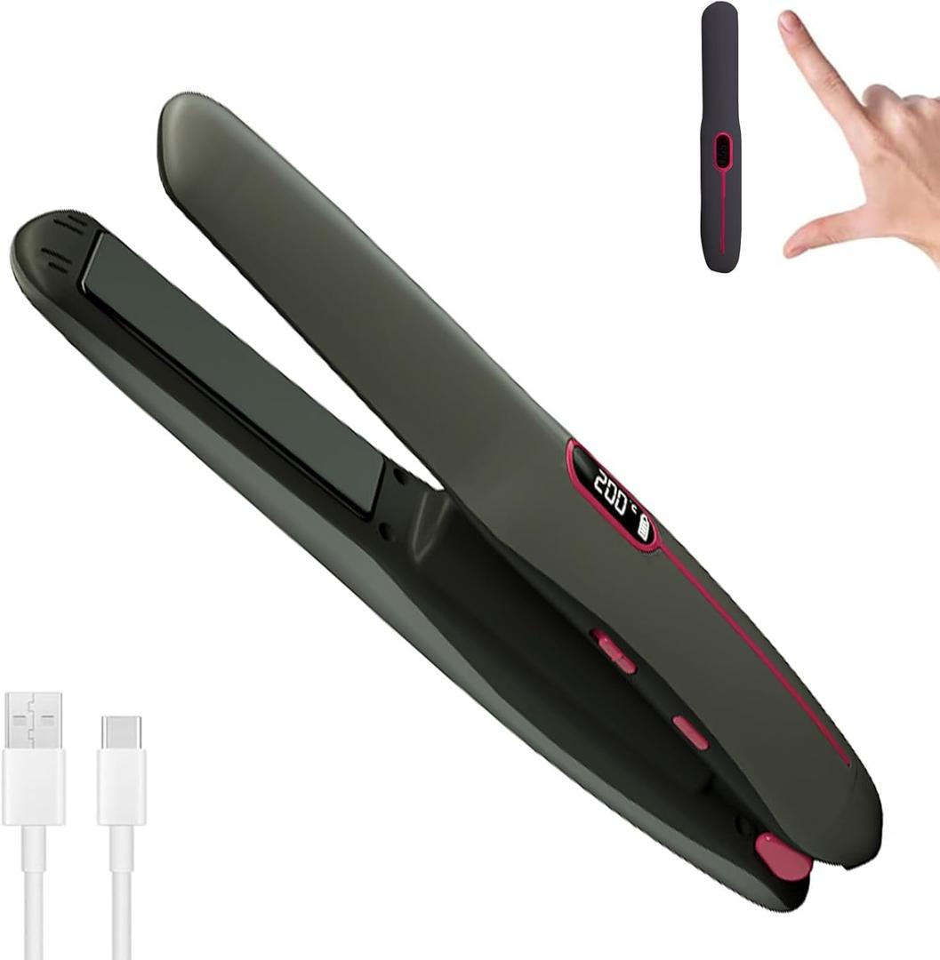 Cordless Hair Straightener and Curler 2 in 1 Portable Flat Iron Wireless Hair Straightener for Travel, USB-C Rechargeable 4800 mAh Battery Fast Heating Grey (Gray)
