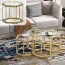 Gold Coffee Table Glass Modern Coffee Table, Hexagon Free Combination Glass Center Table Small End Tables with Metal Frame for Living Room Set of 1