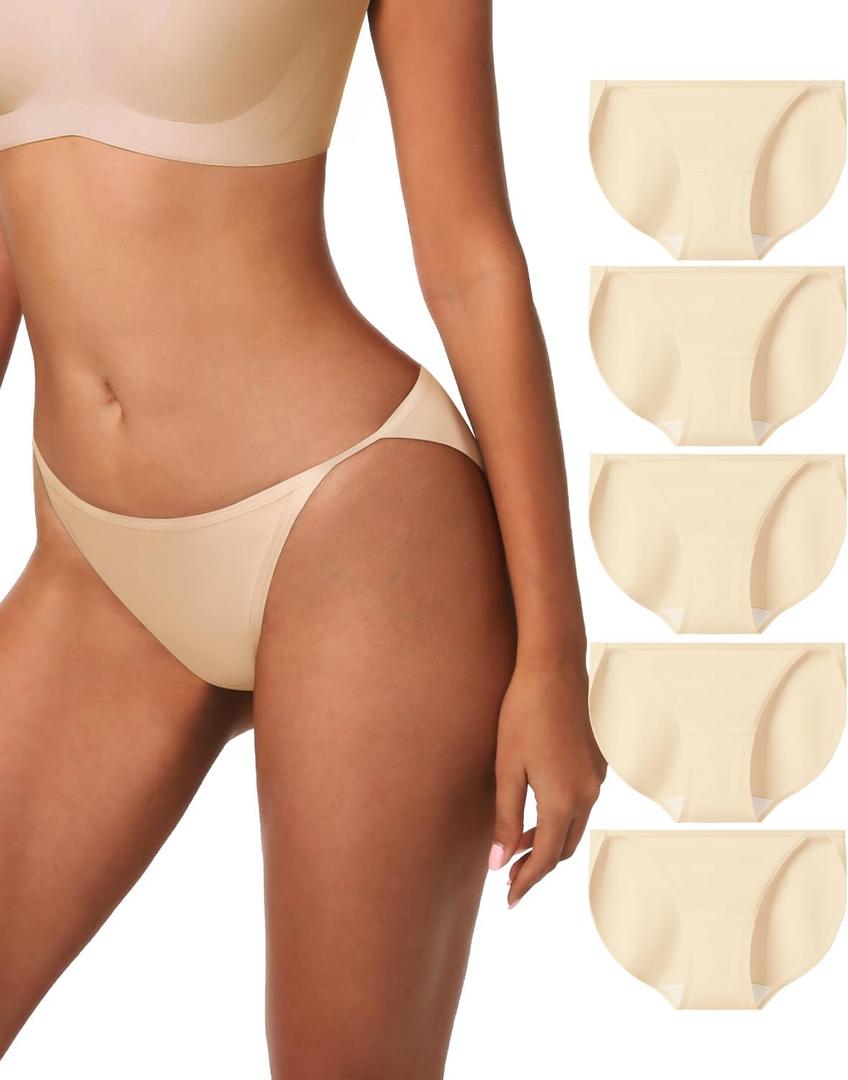 LUCKMEEY Cotton Underwear for Women Sexy Underwear High-Cut Underwears No Show Underwears Panties No Line Briefs 5 Pack (Large)