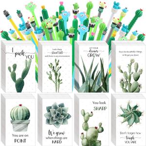 Colarr 96 Set Cactus Themed Gifts Bulk with Cute Cartoon Cactus Pens Inspirational Pocket Notepads Motivational Employee Appreciation Gifts for Teacher Nurse Coworkers Party Favors Supplies
