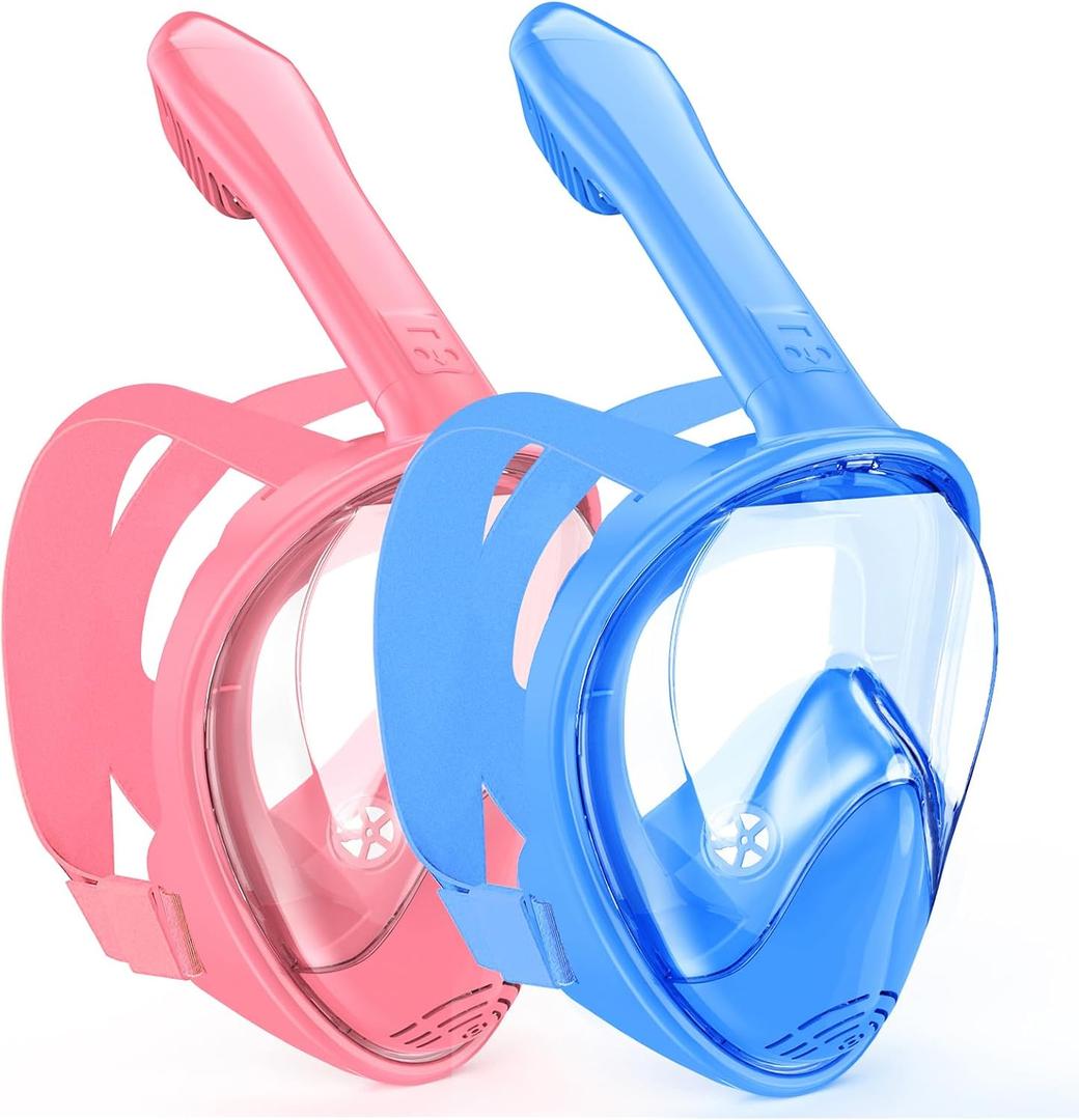 Kids Snorkel Mask Full Face, Snorkeling Gear for Kids 3-14 with Camera Mount, 180 Degree Panoramic View Snorkeling Set Anti-Fog Anti-Leak