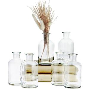 Farmlyn Creek Narrow Jar Vases - 2.8 in x 5 in, 7.5 oz, 6 Pack, Clear Glass - Apothecary-Style Jars & Glass Bottle Vases for Propagation & Mini Decorative Bottles