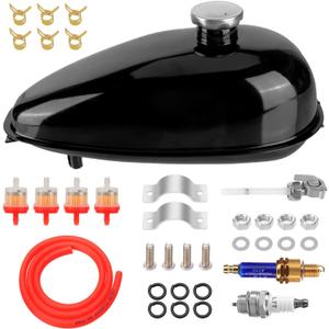 4L Metal Fuel Tank with Cap, Petcock, Filter, Line for 2 Stroke 49-80cc Motorized Bike, Motorcycle