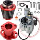 FVRITO Performance VM22 26mm Carburetor Carb for Predator 212cc 196cc Coleman CT200U BT200X Mini Bike KT196 Go Kart GX160 GX200 6.5hp Clone Engine with 38mm Air Filter Intake Manifold Stage 1 Kit Red
