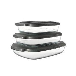 6-Piece Deep Glass Baking Dish Set with Plastic lids,Rectangular Glass Bakeware Set with Lids, Baking Pans for Lasagna, Leftovers, Cooking, Kitchen, Freezer-to-Oven and Dishwasher, Gray