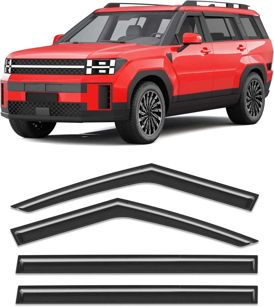 Extra-Thick Rain Guards Fit for 2024 2025 2026 Hyundai Santa Fe Window Rain Guards Tape-on Window Deflectors Side Window Vent Visors Vent Shades Exterior Car Accessories