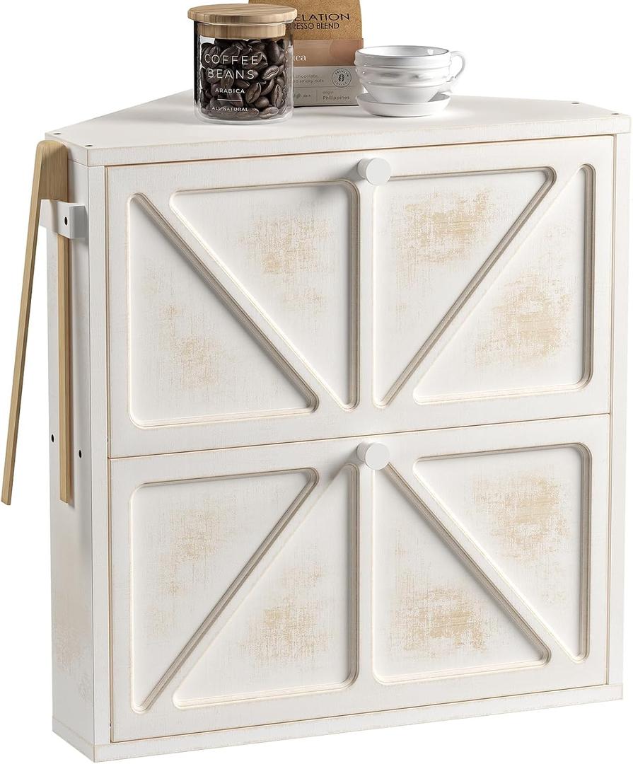 WOWLIVE Vintage Corner Bread Box for Kitchen Counter, Double-Layer Bamboo Bread Storage Bin, Large Capacity Rustic Farmhouse Bread Holder, Breadbox Organizer for Cabinet (White, Extra Large)