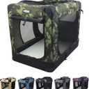 EliteField 3-Door Folding Soft Dog Crate with Carrying Bag and Fleece Bed , Indoor & Outdoor Pet Home (24" L x 18" W x 21" H, Camo)