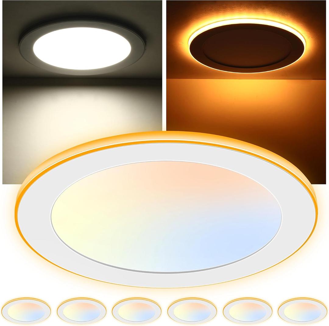 CLOUDY BAY [6 Pack] 8 Inch 5CCT LED Recessed Ceiling Light with Night Light,2700K/3000K/3500K/4000K/5000K Selectable, 18W 1600LM, Ultra-Thin Recessed Lighting,Dimmable Canless Downlight