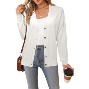 Arach&Cloz Womens Wool Blend Lightweight Spring Business Casual Cardigan Sweaters (White, XS)