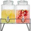 Style Setter Premium Glass Drink Dispensers with Metal Stand for Parties – Beverage Dispenser Set for Cold Drinks, Lemonade, Cocktails, Juice – Party Glass Drink Dispenser Station - 1.5 Gal, Set of 2