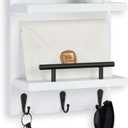 Key Holder Wall Mount, Mail Shelf Decor with 3 Key Hooks, Versatile Wood Wall Organizer for Entryway Hallway (8.2 x 10.6x 3.6) (White)