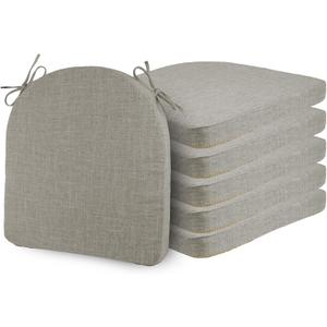 ELFJOY Set of 6 Chair Cushions for Dining Chairs Non Slip Seat Cushion with Ties and Machine Washable Cover Foam Kitchen Chair Pads Indoor 17x17x2 inches Grey