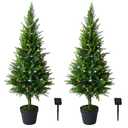 2 Packs of Fake Cypress Plants with Lights, 4FT Artificial Cedar Pruning Tree, with Flowerpot, UV Resistant Artificial shrubs, Suitable for Outdoor and Indoor Front Porch Gardens