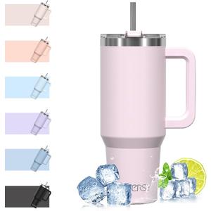 40oz Tumbler with 100% Leakproof Covered Straw Lid | Hygienic Covered Straw | Insulated Stainless Steel Water Bottle with Handle | Cup Holder Friendly | BPA-Free