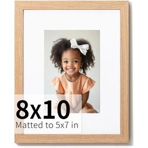 ZLG 8x10 Picture Frame, Solid Wood 8x10 Frame with mat for 5x7, for Tabletop and Wall Display, Wall Hook Included, Set of 1 (Wood Natural Oak)