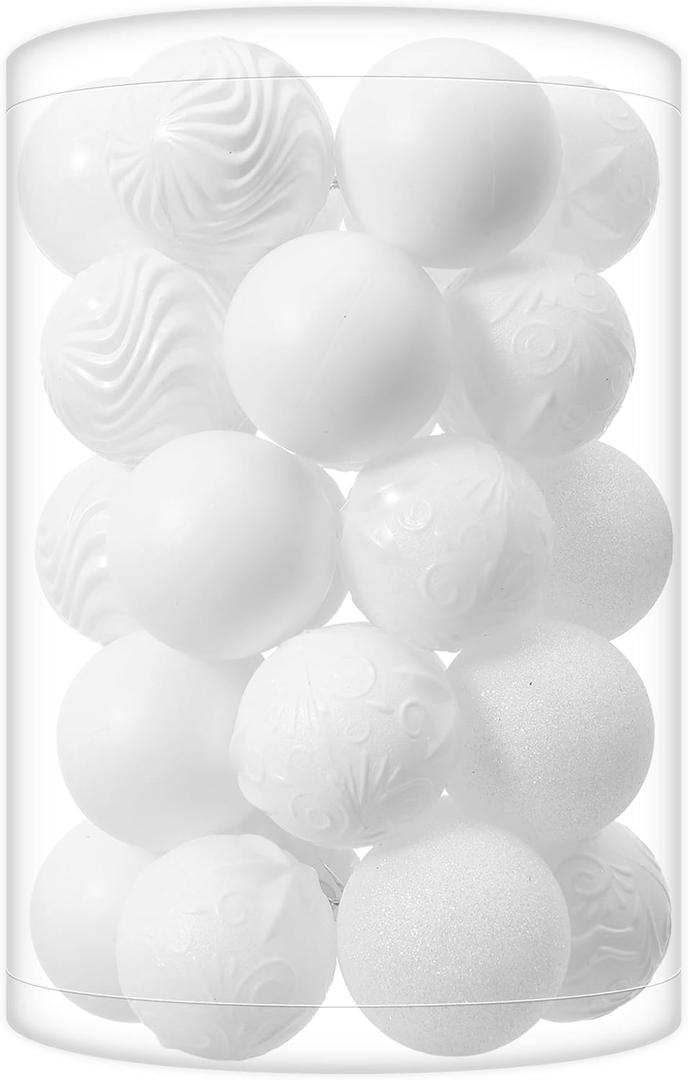 34ct White Christmas Ball Ornaments Shatterproof Plastic Christmas Tree Decorations for Xmas Party Home Office Holiday Decor -Medium Size (2.36"/ 60mm)