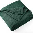 Carriediosa 100% Cotton Muslin Throw Blanket 108x90 Summer Gauze for Adult 4-Layers King Size Throws for Bed Sofa Couch, Soft Lightweight Breathable Linen Blankets Bedspread All Season, Dark Green